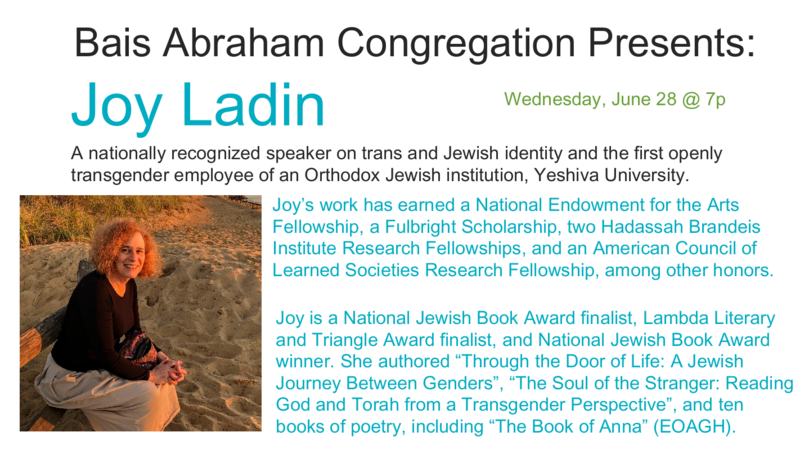 Banner Image for Gender Identity and Judaism Summer Speaker Series - Dr. Joy Ladin